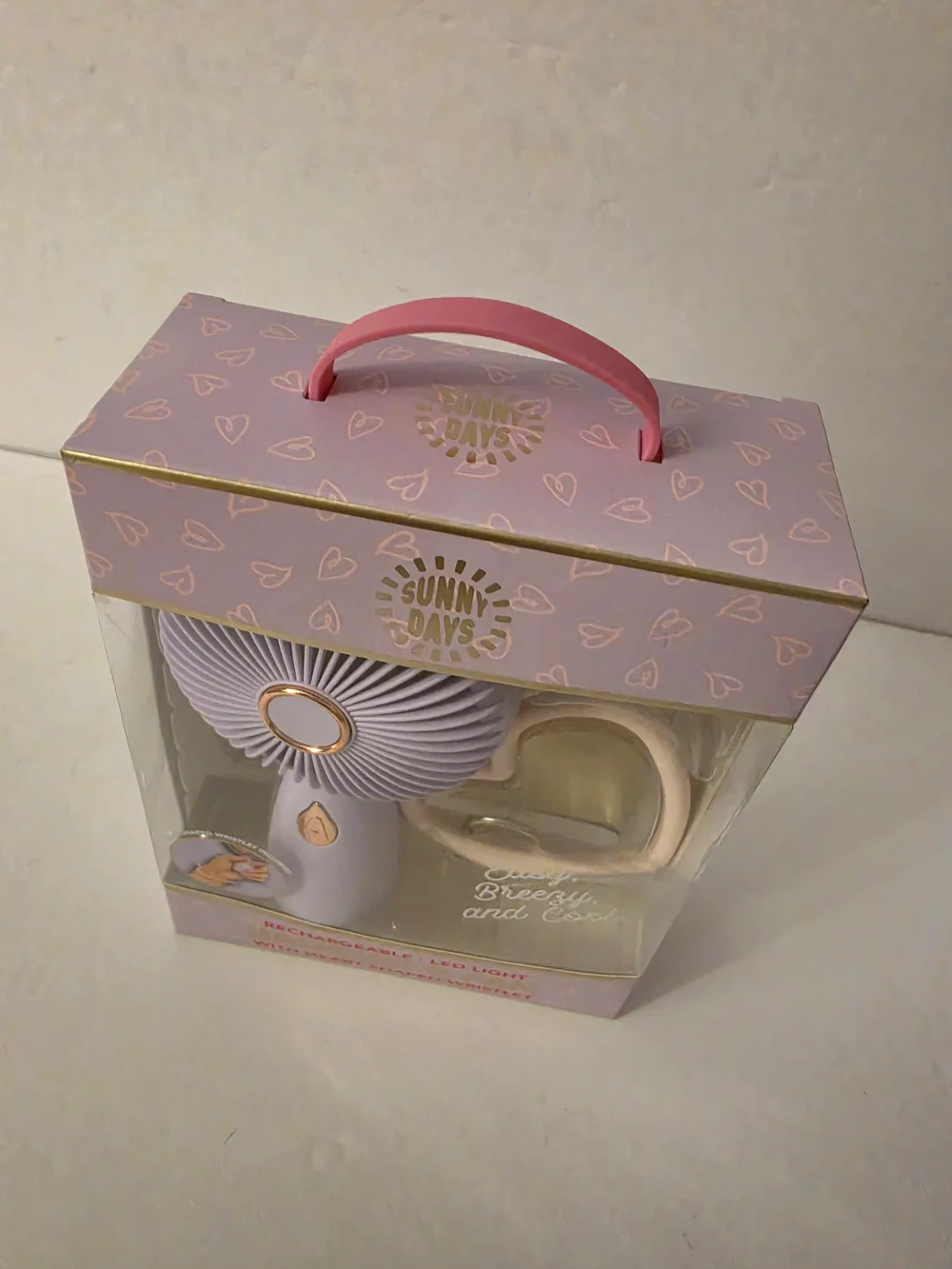 Rechargeable Handheld Fan with Heart Wristlet - Lavender